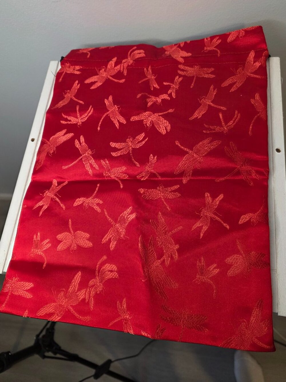 Wei East Red Brocade Satin Dragon Fly Carrying Drawstring Bag